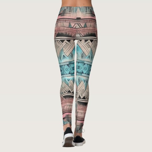 Aztec zuidwestelijke pastel roze en blauw leggings (Achterkant)