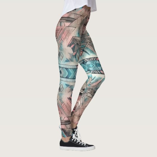 Aztec zuidwestelijke pastel roze en blauw leggings (Rechts)