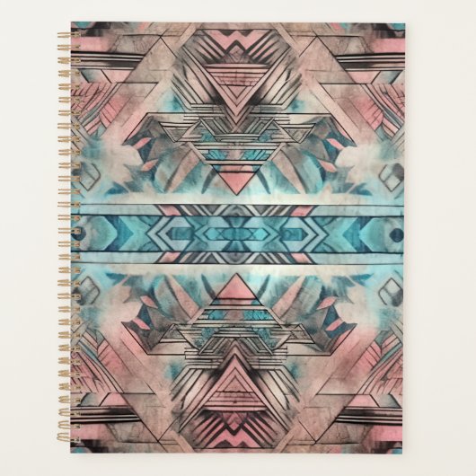Aztec zuidwestelijke pastel roze en blauw planner (Voorkant)