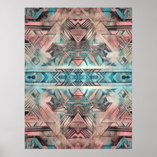 Aztec zuidwestelijke pastel roze en blauw poster