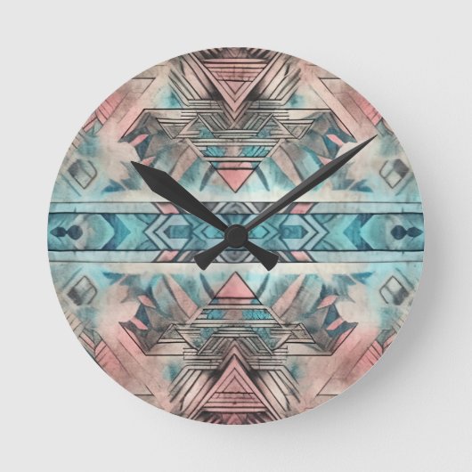 Aztec zuidwestelijke pastel roze en blauw ronde klok (Voorkant)