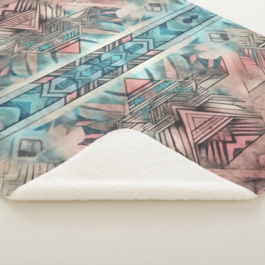 Aztec zuidwestelijke pastel roze en blauw sherpa deken (3/4)