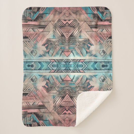 Aztec zuidwestelijke pastel roze en blauw sherpa deken (Voorkant)