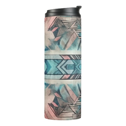 Aztec zuidwestelijke pastel roze en blauw thermosbeker (Gedraaid links)