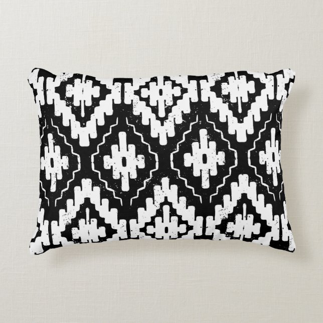 Aztec zwart-wit:  etnische print. accent kussen (Voorkant)