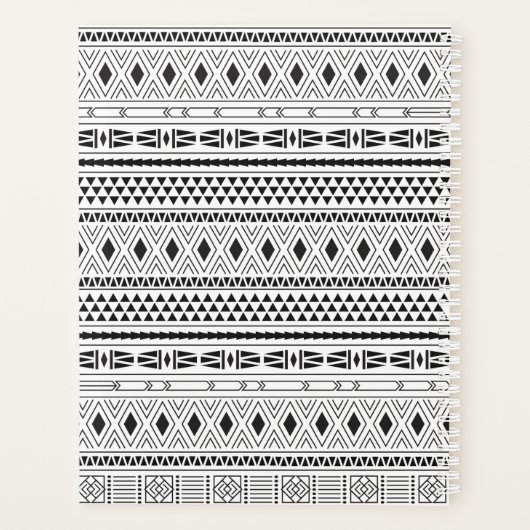 Aztec zwart wit geometrisch streepmonogram planner (Achterkant)
