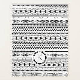 Aztec zwart wit geometrisch streepmonogram planner