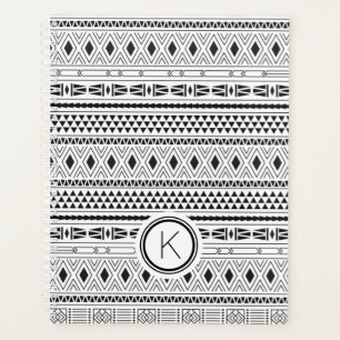 Aztec zwart wit geometrisch streepmonogram planner