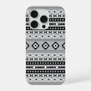 Aztec zwart wit grijs gemengd motief patroon iPhone 15 pro case