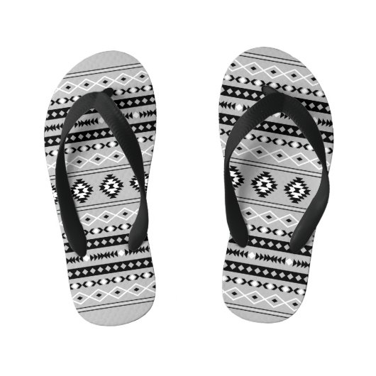 Aztec zwart wit grijs gemengd motieven patroon kinder teenslippers (Voetbed)