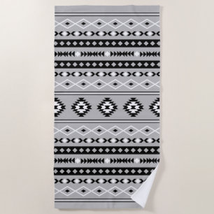 Aztec zwart wit grijs gemengd motieven patroon strandlaken