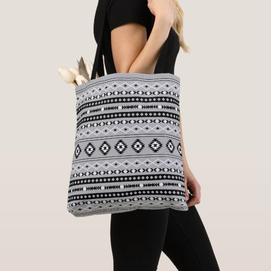 Aztec zwart wit grijs gemengd motieven patroon tote bag (Dichtbij)