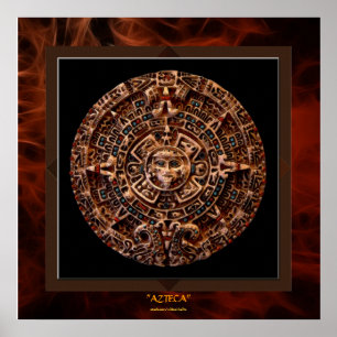 AZTECA ~ Maya - Aztec Sun Calender Art Print LGE