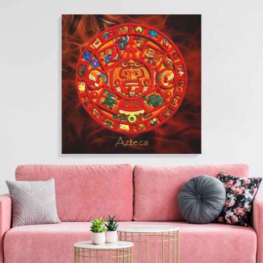AZTECA ~ Mayan - Aztec Sun Calendar Art Print (Insitu (Woonkamer))