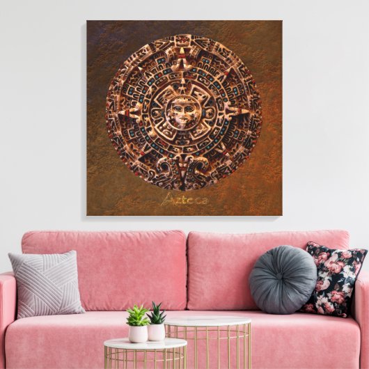 AZTECA ~ Mayan - Aztec Sun Calender Art Print (Insitu (Woonkamer))