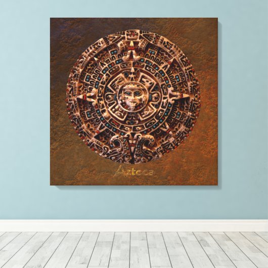 AZTECA ~ Mayan - Aztec Sun Calender Art Print (Insitu (Houten vloer))