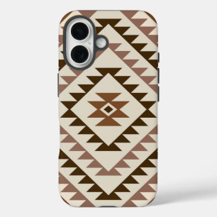 Azteek Diamant Motief Ontwerp Bruin+Crème iPhone 16 Hoesje