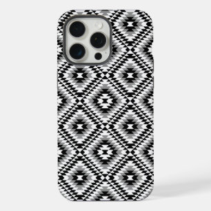 Azteek gestileerd zwart-wit-grijs symboolpatroon iPhone 15 pro max case