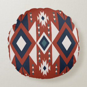Azteek Koper en Blauwe Design Rond Kussen