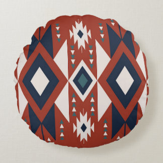 Azteek Koper en Blauwe Design Rond Kussen