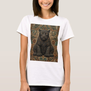 Azteek Zwarte Panter Tribale Steen Patroon T-shirt