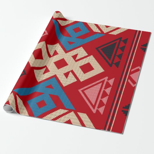 Azteeks etnisch patroon cadeaupapier (Uitgerold)