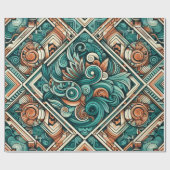 Azteeks geïnspireerd Blauwgroen en terracotta patr Cadeaupapier (Vlak)
