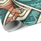 Azteeks geïnspireerd Blauwgroen en terracotta patr Cadeaupapier (Rol Hoek)
