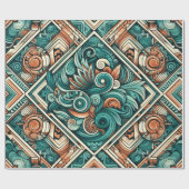 Azteeks geïnspireerd Blauwgroen en terracotta patr Cadeaupapier (Vlak)