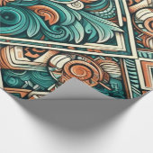 Azteeks geïnspireerd Blauwgroen en terracotta patr Cadeaupapier (Hoek)