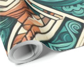 Azteeks geïnspireerd Blauwgroen en terracotta patr Cadeaupapier (Rol Hoek)