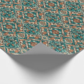 Azteeks geïnspireerd Blauwgroen en terracotta patr Cadeaupapier (Hoek)