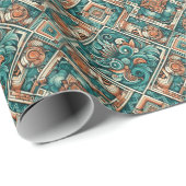 Azteeks geïnspireerd Blauwgroen en terracotta patr Cadeaupapier (Rol Hoek)