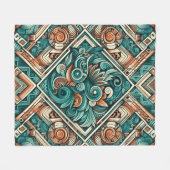 Azteeks geïnspireerd Blauwgroen en terracotta patr Fleece Deken (Voorkant (Horizontaal))