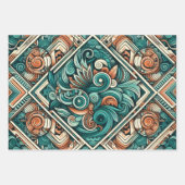 Azteeks geïnspireerd Blauwgroen en terracotta patr Inpakpapier Vel (Voorkant 3)