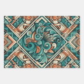 Azteeks geïnspireerd Blauwgroen en terracotta patr Inpakpapier Vel (Voorkant 2)