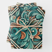 Azteeks geïnspireerd Blauwgroen en terracotta patr Inpakpapier Vel (In situ)