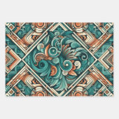 Azteeks geïnspireerd Blauwgroen en terracotta patr Inpakpapier Vel (Voorkant)