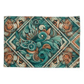 Azteeks geïnspireerd Blauwgroen en terracotta patr Kussensloop (Achterkant)