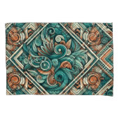 Azteeks geïnspireerd Blauwgroen en terracotta patr Kussensloop (Voorkant)