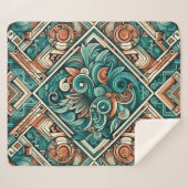 Azteeks geïnspireerd Blauwgroen en terracotta patr Sherpa Deken (Voorkant (horizontaal))