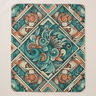 Azteeks geïnspireerd Blauwgroen en terracotta patr Sherpa Deken