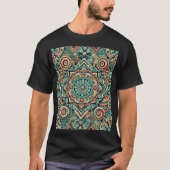 Azteeks geïnspireerd Blauwgroen en terracotta patr T-shirt (Voorkant)