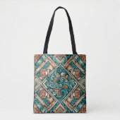 Azteeks geïnspireerd Blauwgroen en terracotta patr Tote Bag (Voorkant)