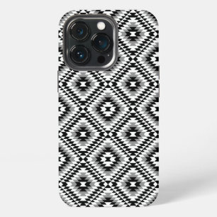 Azteeks gestileerd zwart-wit-grijs symboolpatroon iPhone 13 pro hoesje