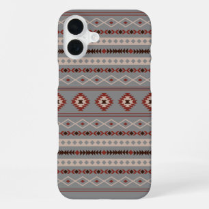 Azteeks roestcrème bruin grijs gemengd motiefpatro iPhone 16 plus hoesje