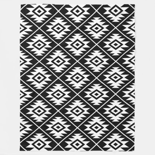 Azteeks Symbool Gestileerde Patroon Wit op Zwart Fleece Deken (Voorkant)