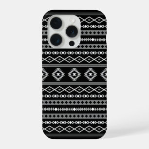 Azteeks Wit Grijs Zwart Gemengde Motieven Patroon iPhone 15 Pro Case