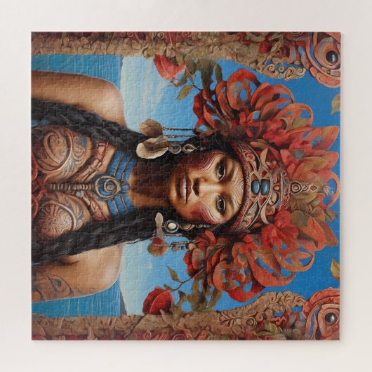 Azteekse Abstracte Vibrant Tribal Fusion Art Legpuzzel (Horizontaal)