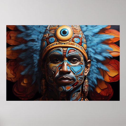 Azteekse Abstracte Vibrant Tribal Fusion Art Poster (Voorkant)